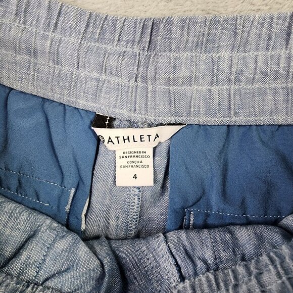 Athleta Retreat Wide Leg Linen Pants Women 4 Chambray Blue Relaxed Resortwear - Picture 4 of 13